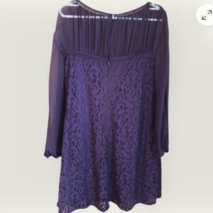 Taylor Size 8 Dark Purple Lace Dress Sheer shoulders and sleeves